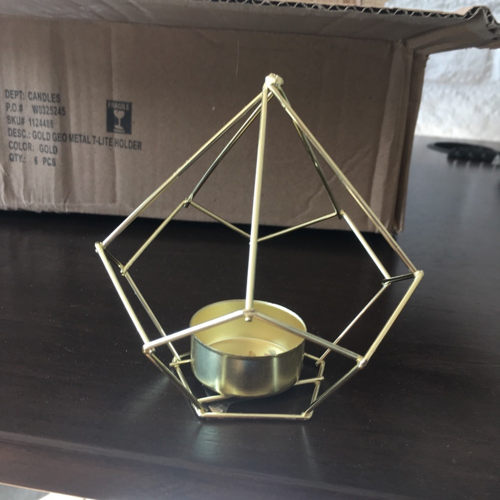 Gold and wood geometric candle holders - Picture 6 of 7
